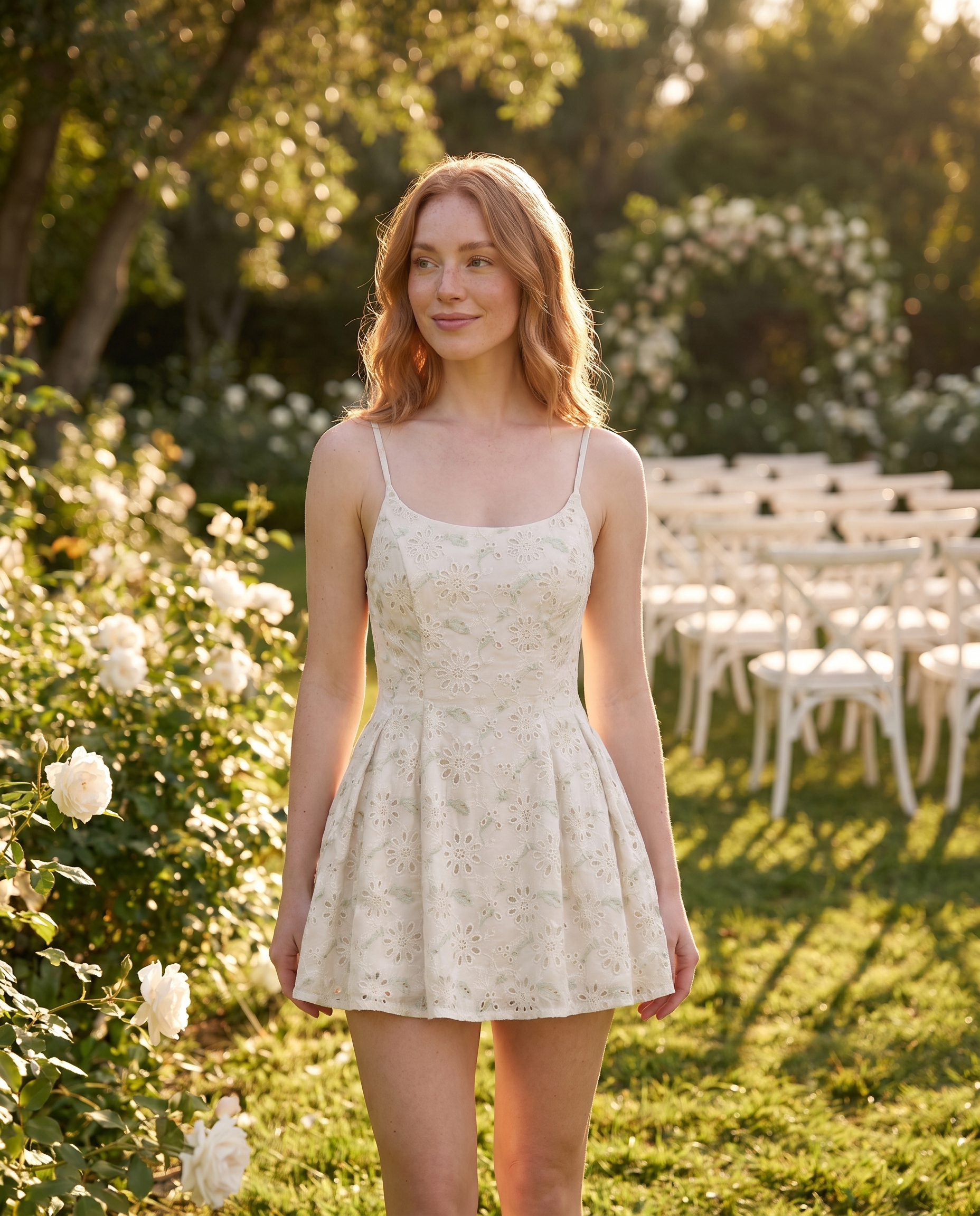 Wedding guest — Saint Vael floral dress, garden ceremony