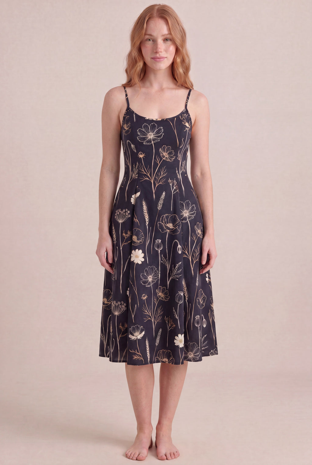 Noir Wildflower Floral Dress — Regular Midi, front