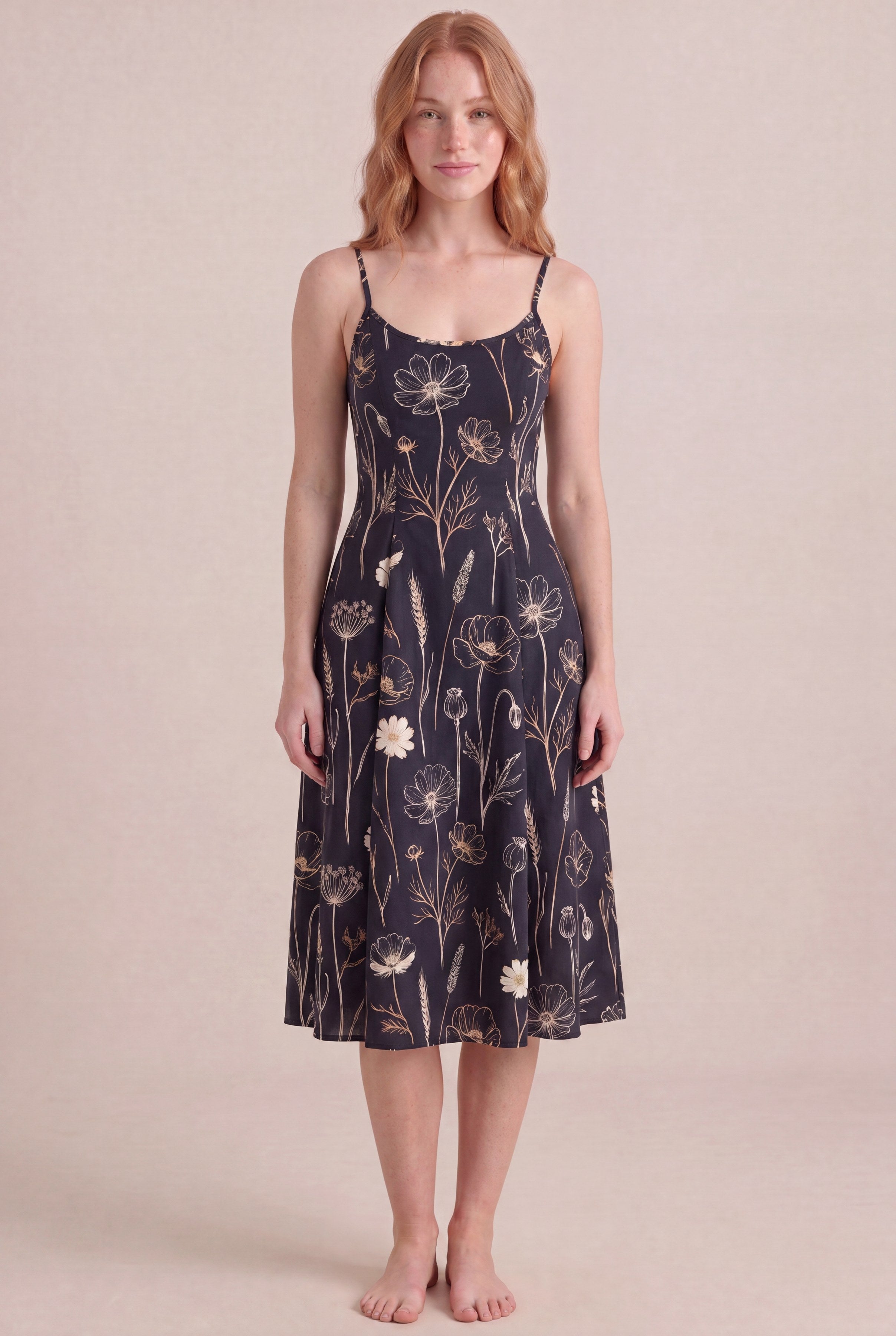 Noir Wildflower Floral Dress — Regular Midi, front