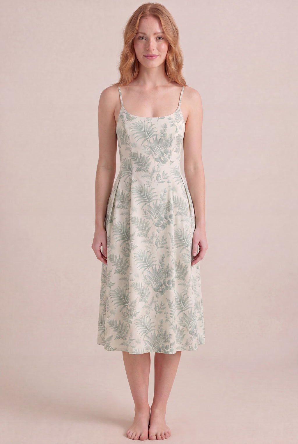 Verdé Palm Botanical Dress — Regular Midi, front