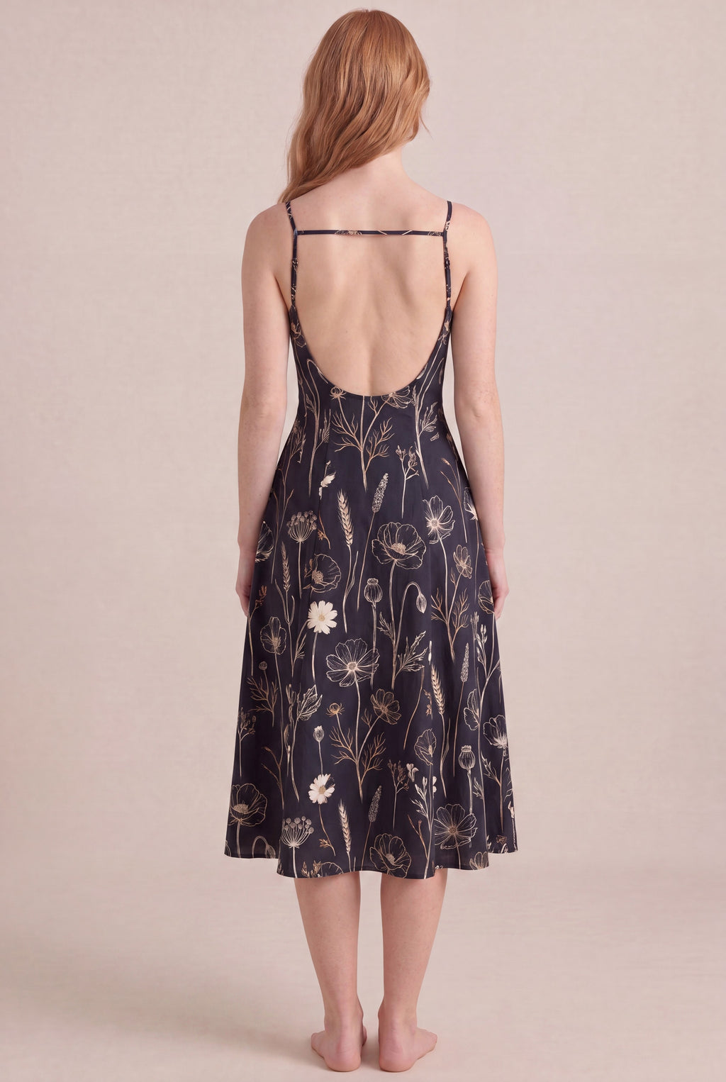 Noir Wildflower Floral Dress — Regular Midi, back