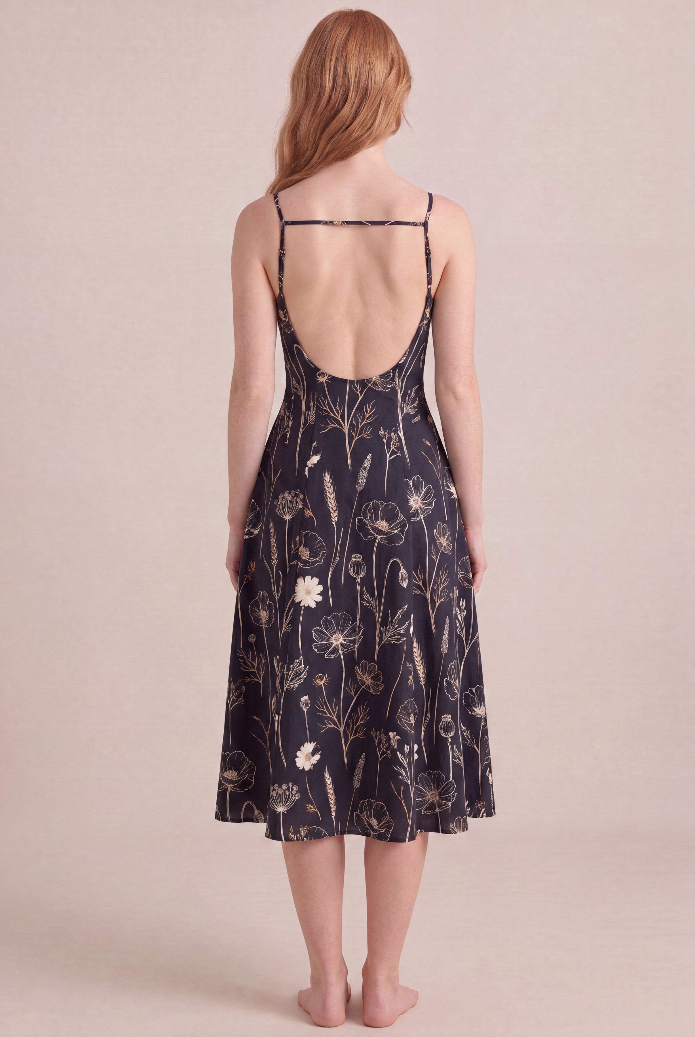 Noir Wildflower Floral Dress — Regular Midi, back