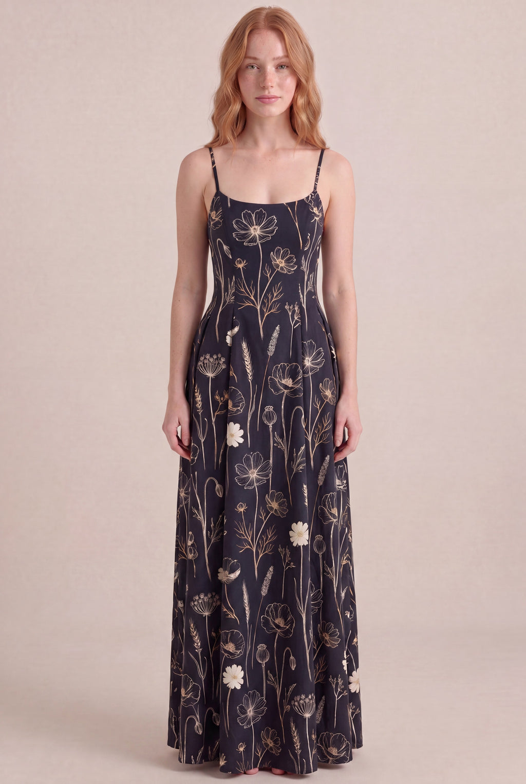 Noir Wildflower Floral Dress — Regular Maxi, front