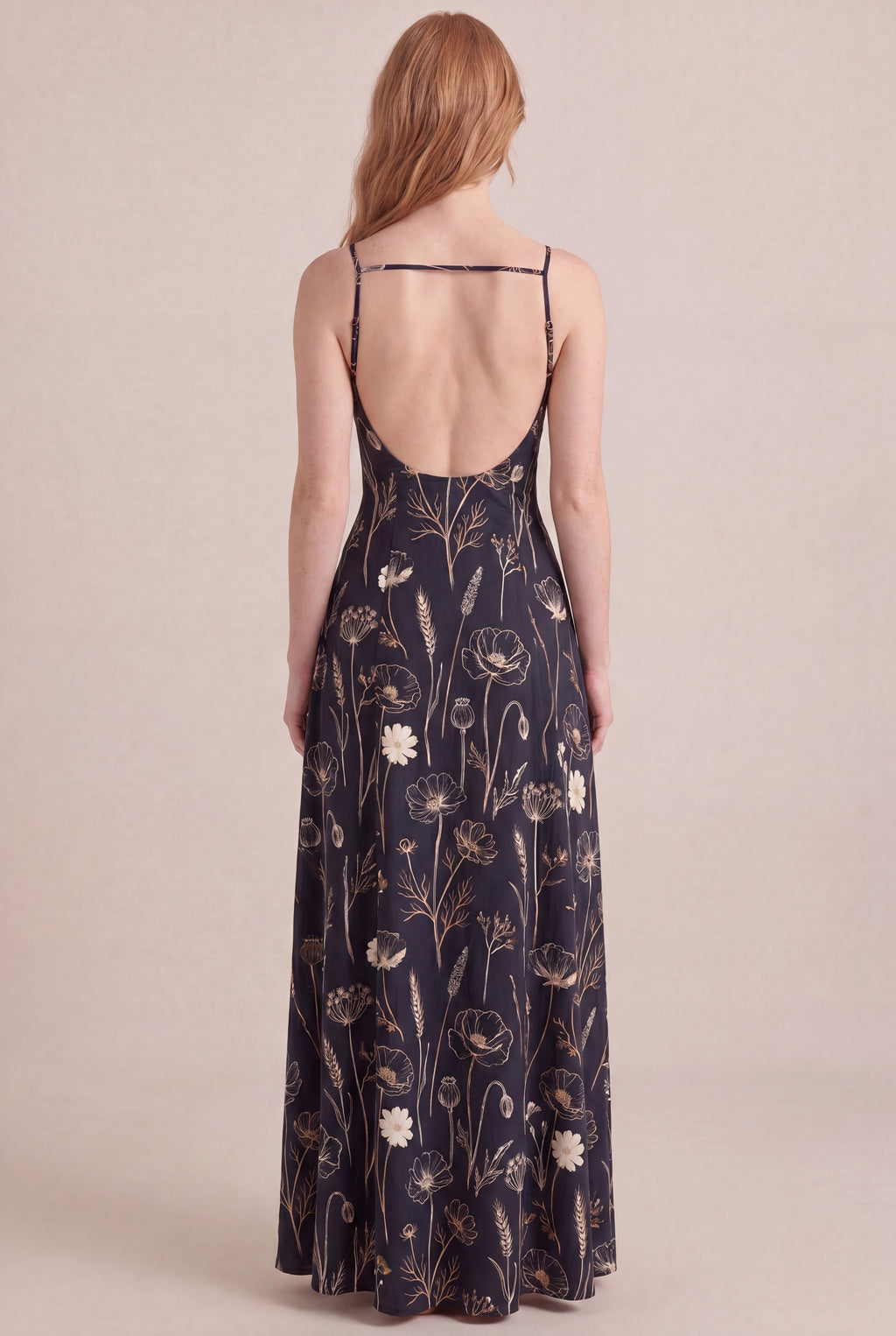 Noir Wildflower Floral Dress — Regular Maxi, back