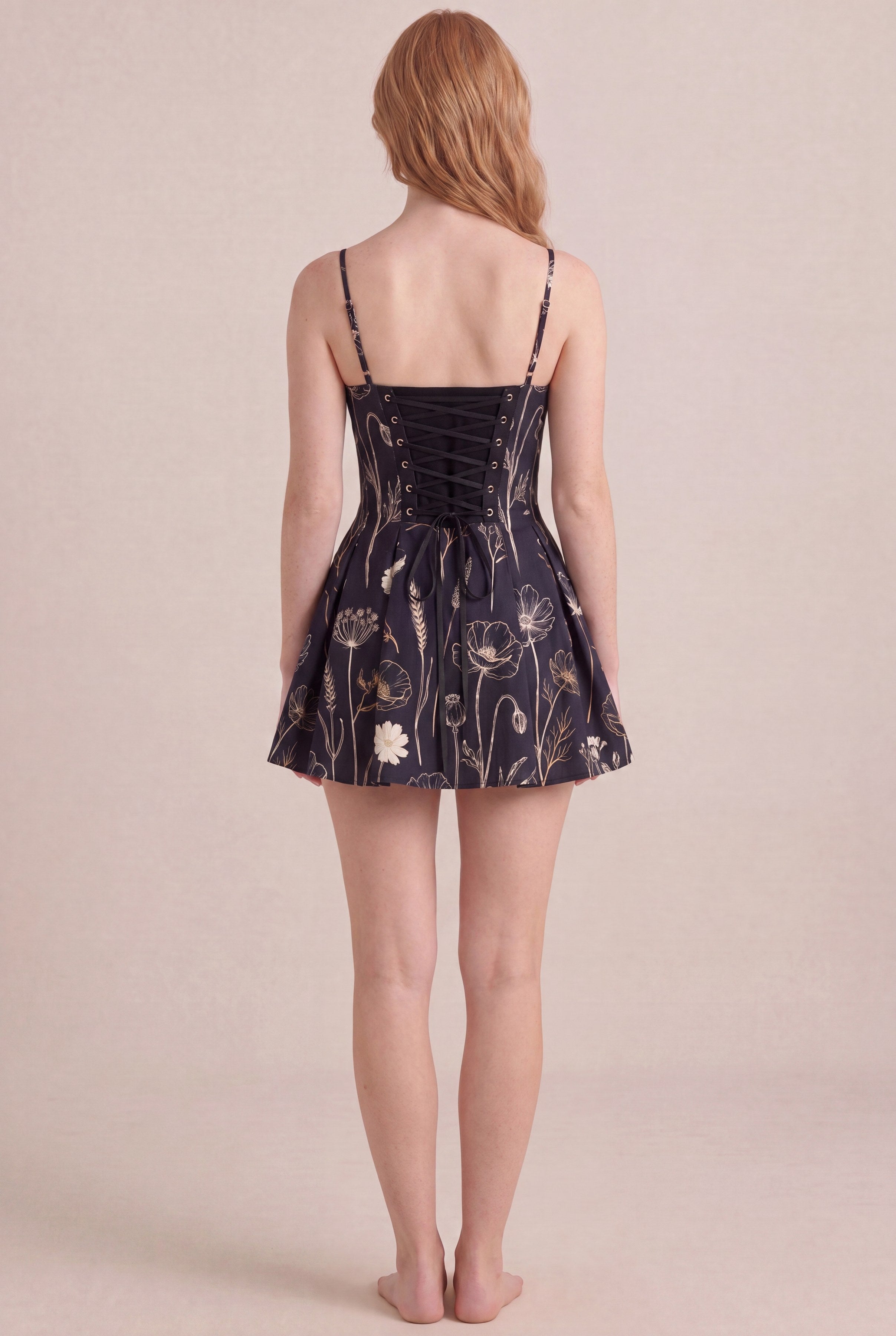 Noir Wildflower Floral Dress — Corset Mini, back