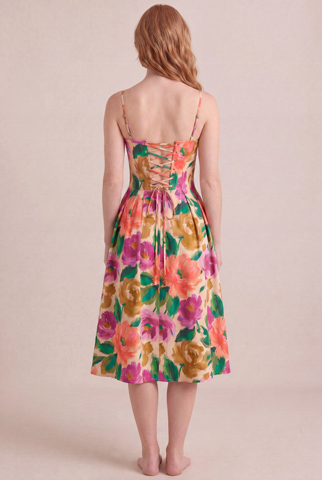 Atelier Bloom Floral Dress — Corset Midi, back