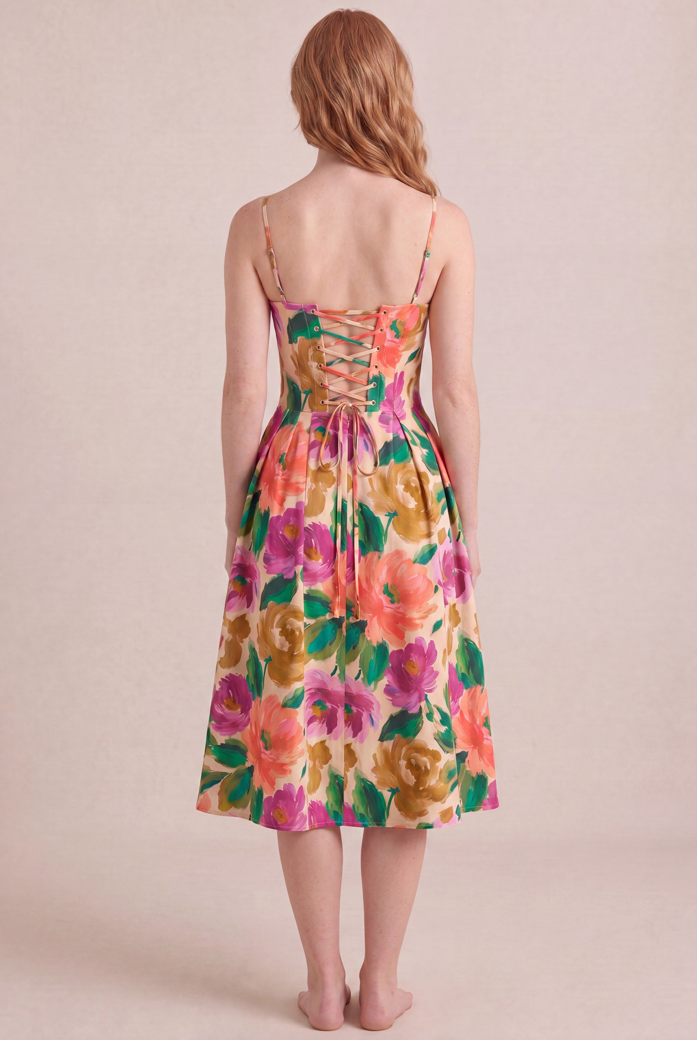 Atelier Bloom Floral Dress — Corset Midi, back