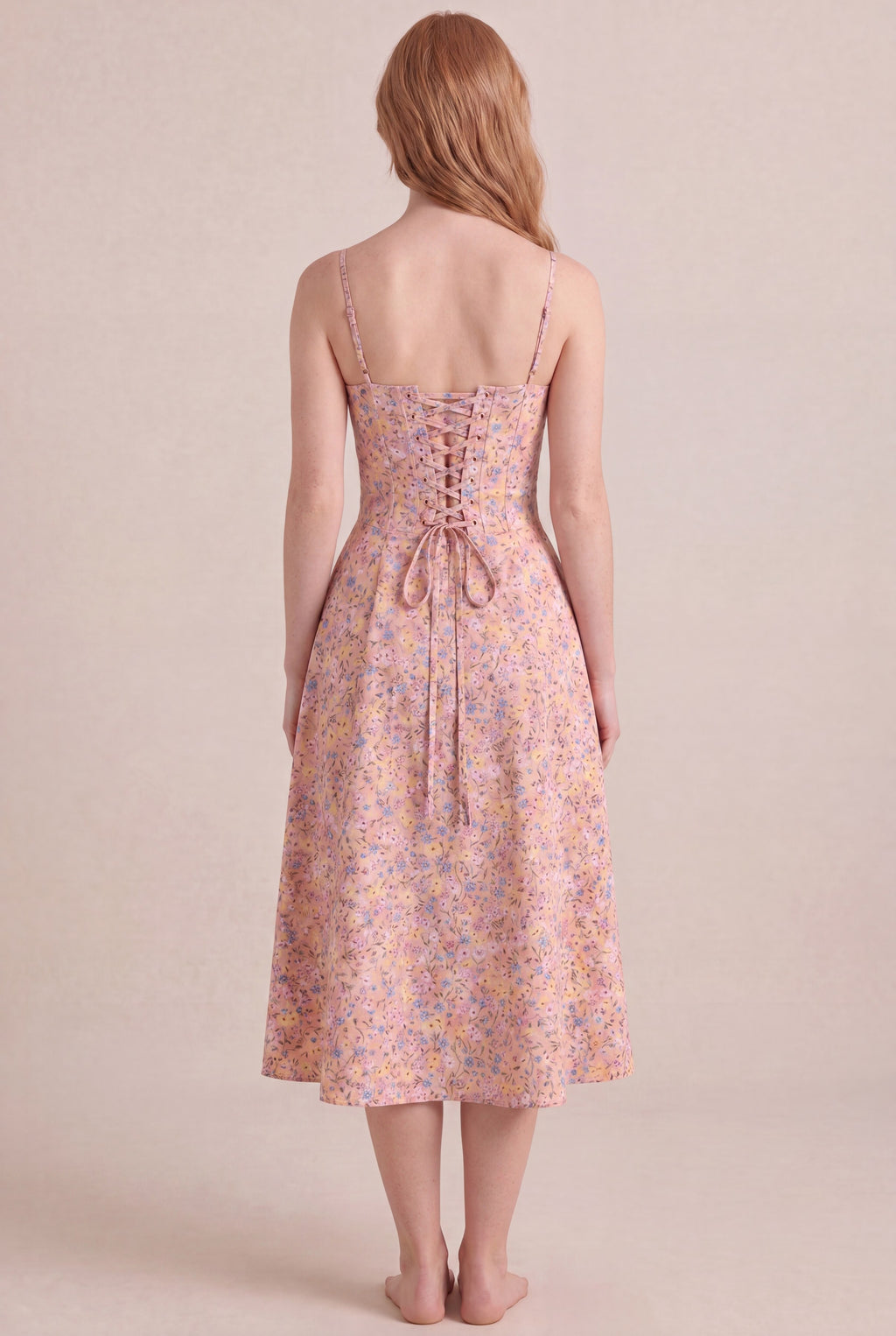 Bridgerton Ditsy Floral Dress — Corset Midi, back