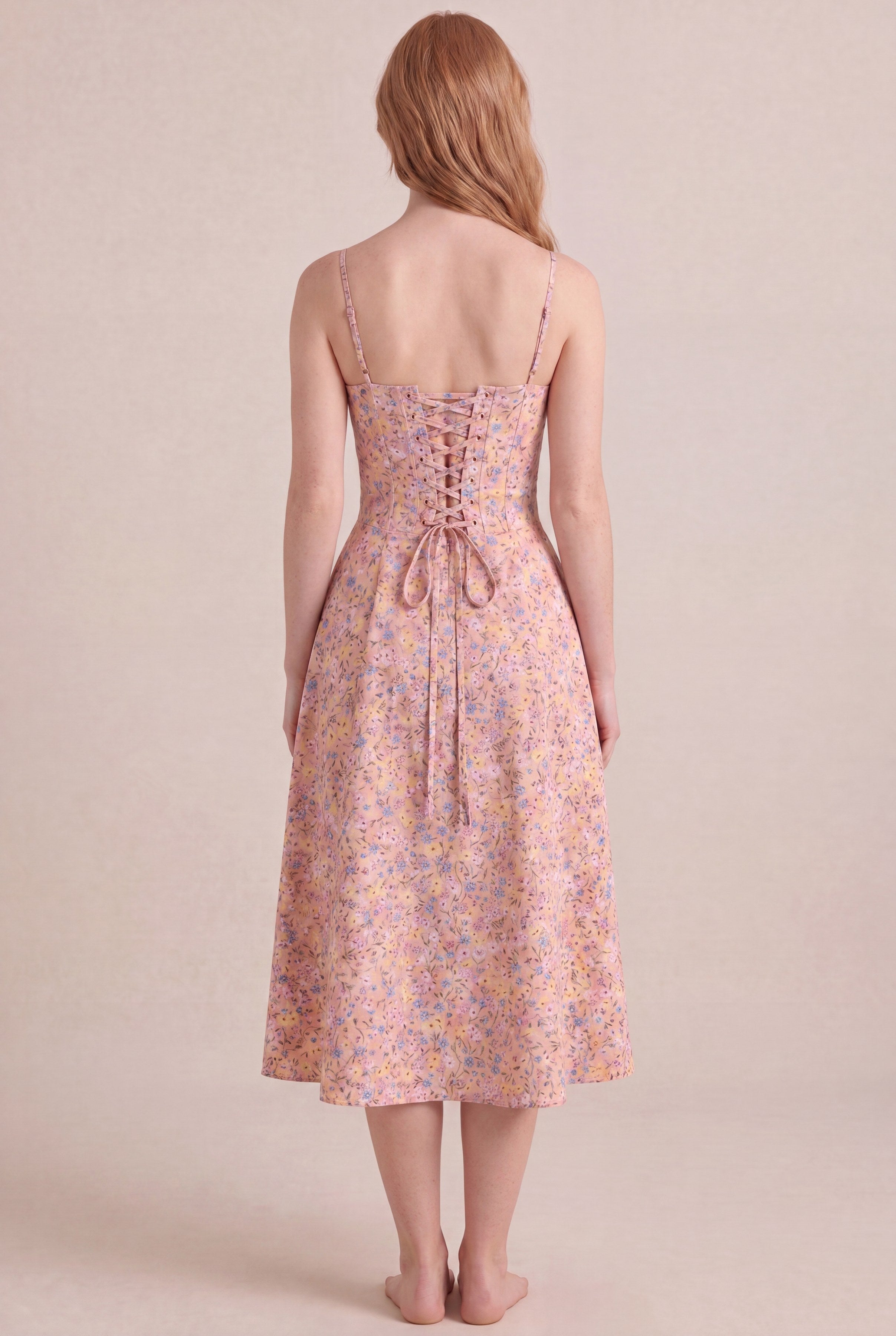 Bridgerton Ditsy Floral Dress — Corset Midi, back