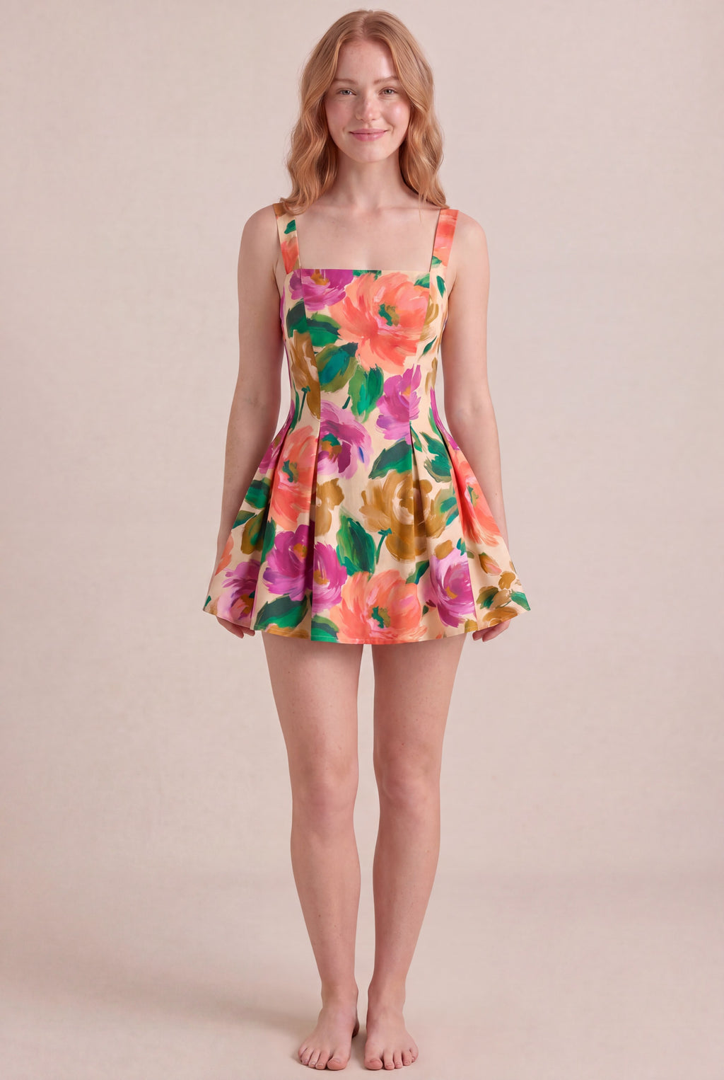 Atelier Bloom Floral Dress — Square Neck Mini, front