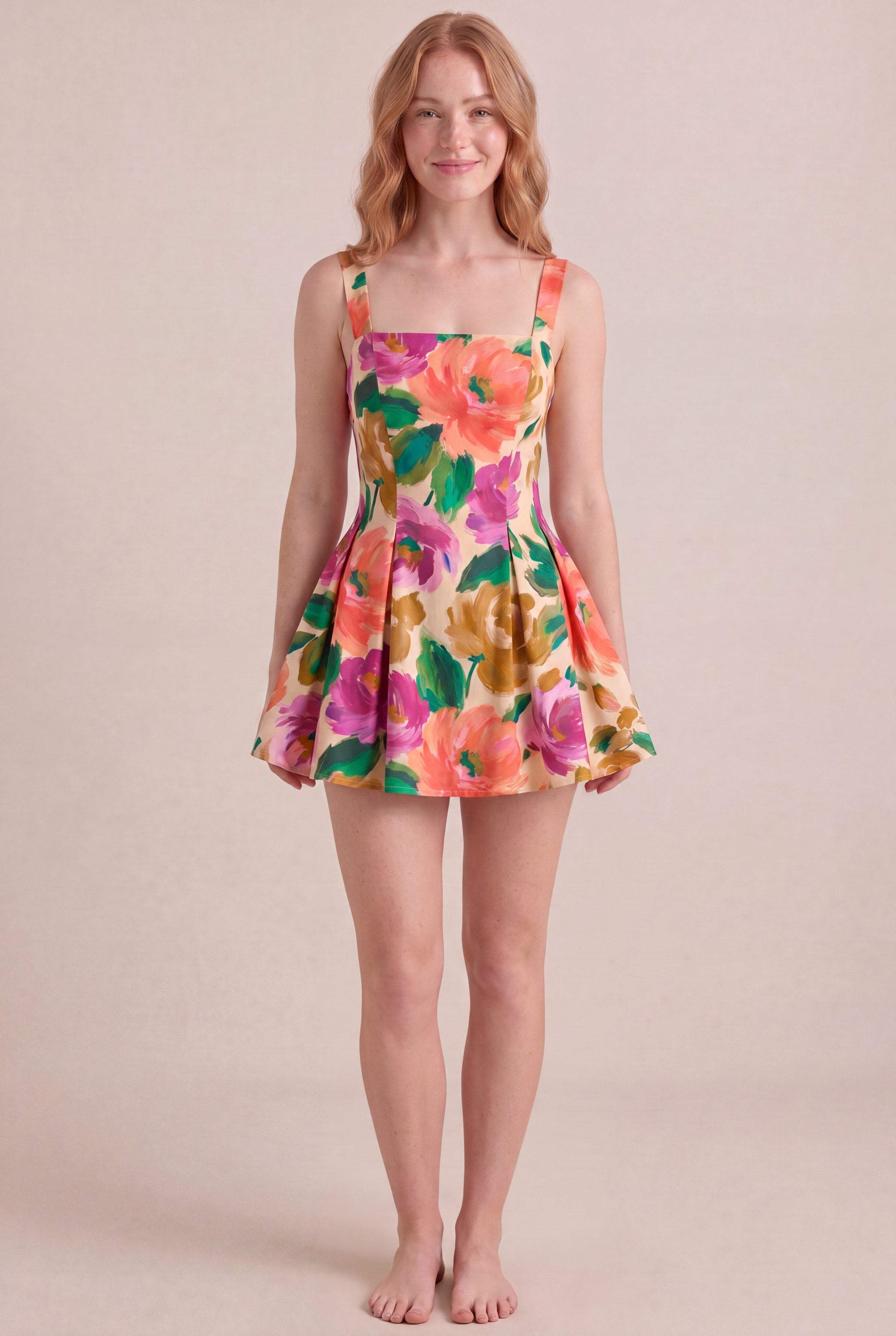 Atelier Bloom Floral Dress — Square Neck Mini, front