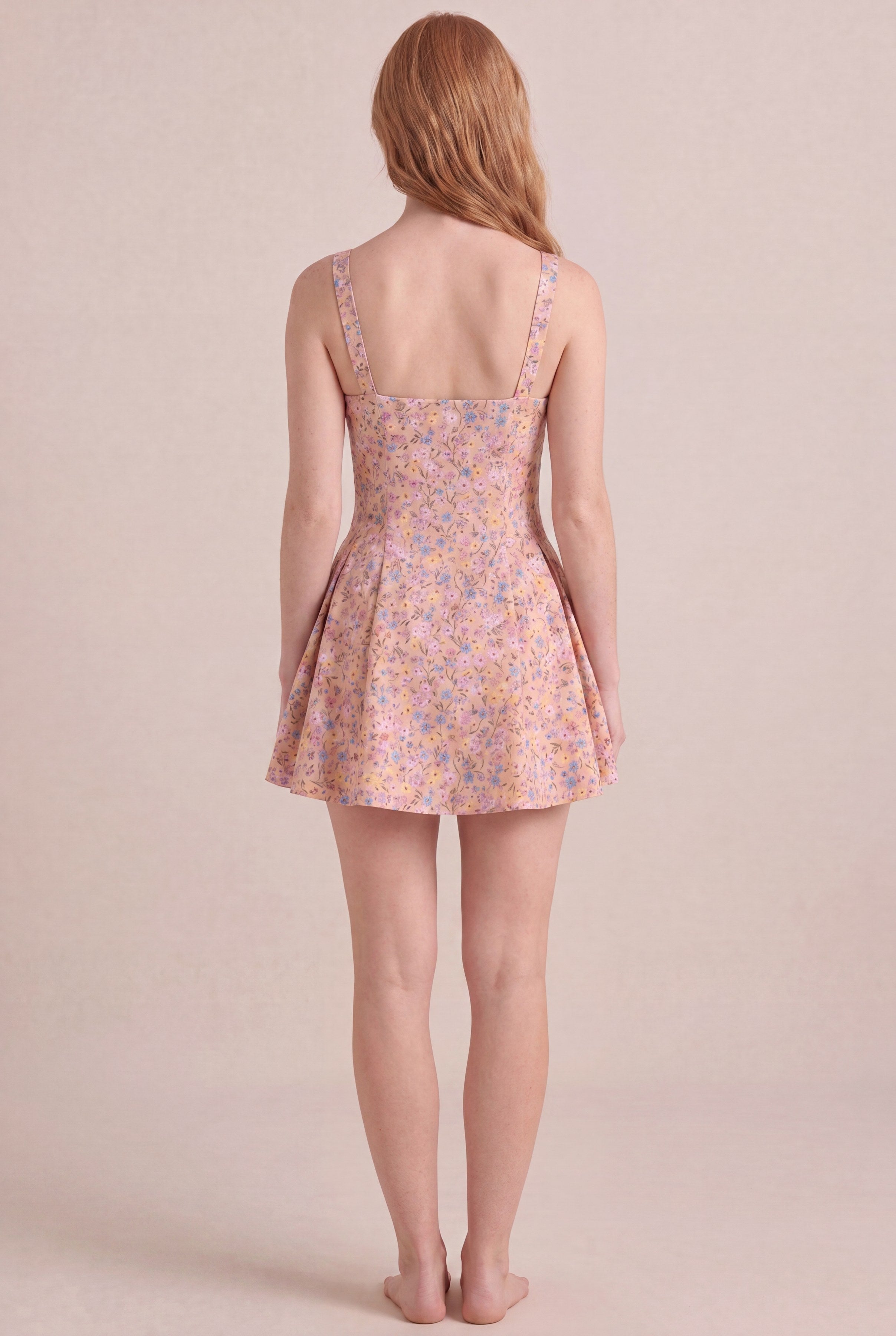Bridgerton Ditsy Floral Dress — Square Neck Mini, back