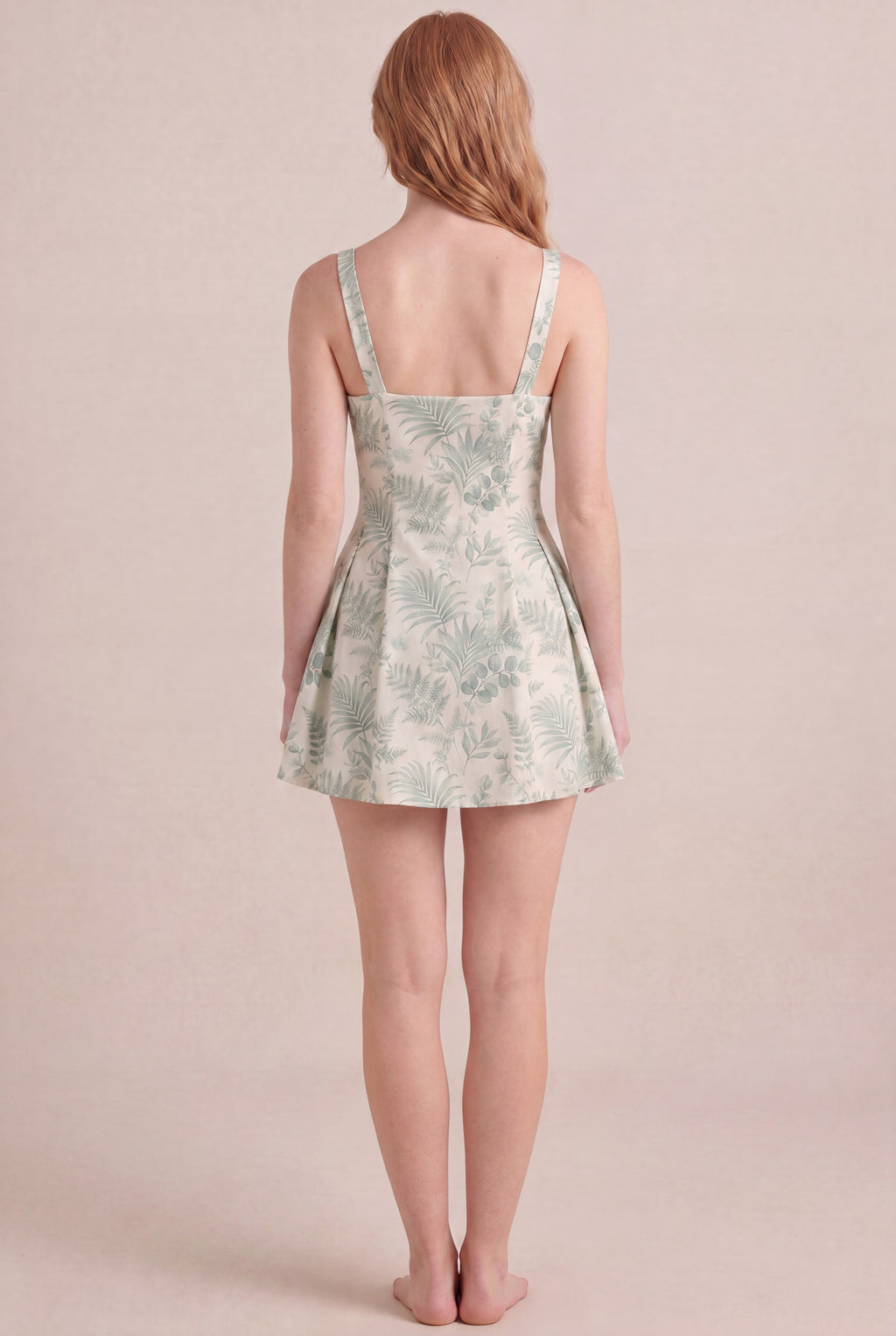 Verdé Palm Botanical Dress — Square Neck Mini, back