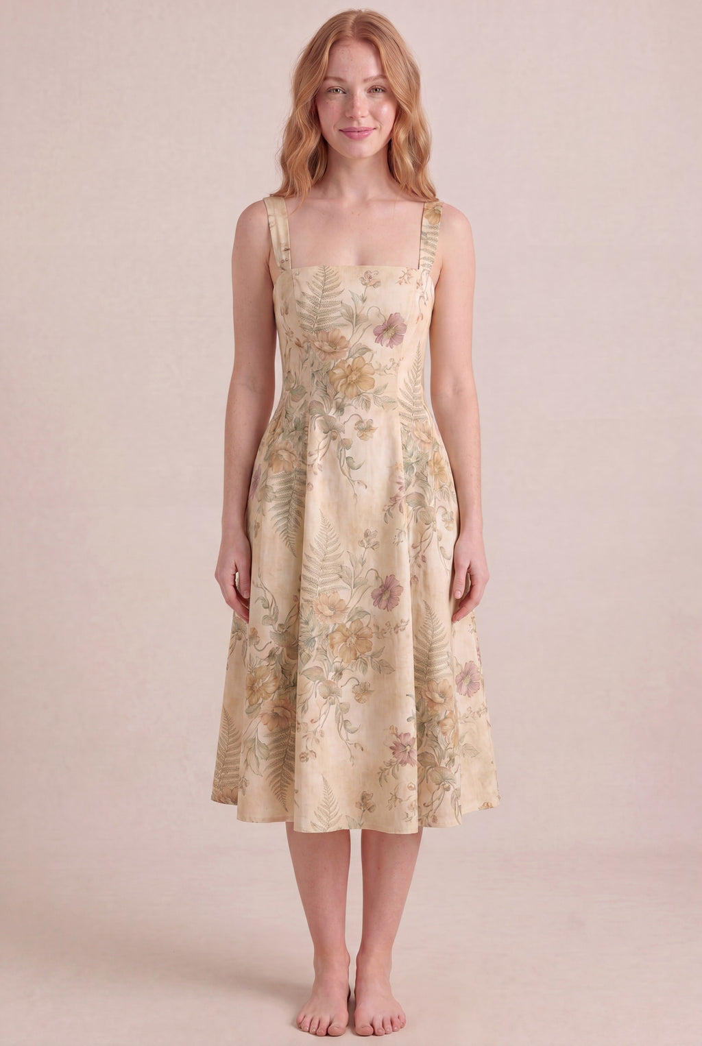 Wildflower Press Floral Dress — Square Neck Midi, front