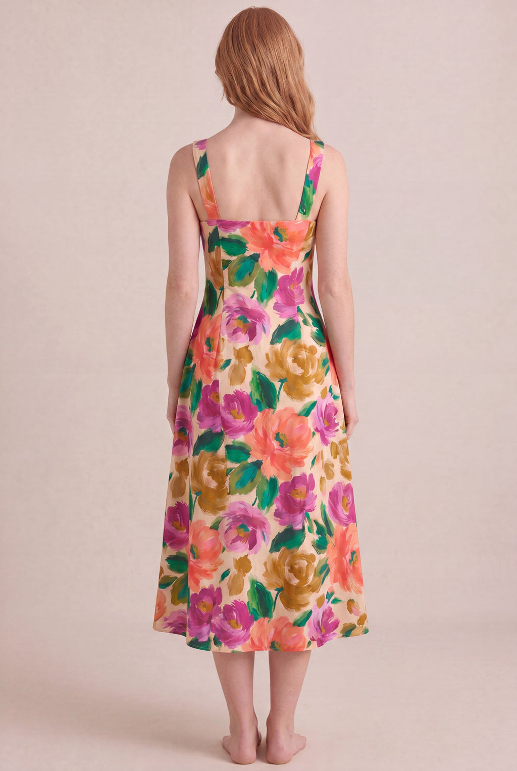 Atelier Bloom Floral Dress — Square Neck Midi, back