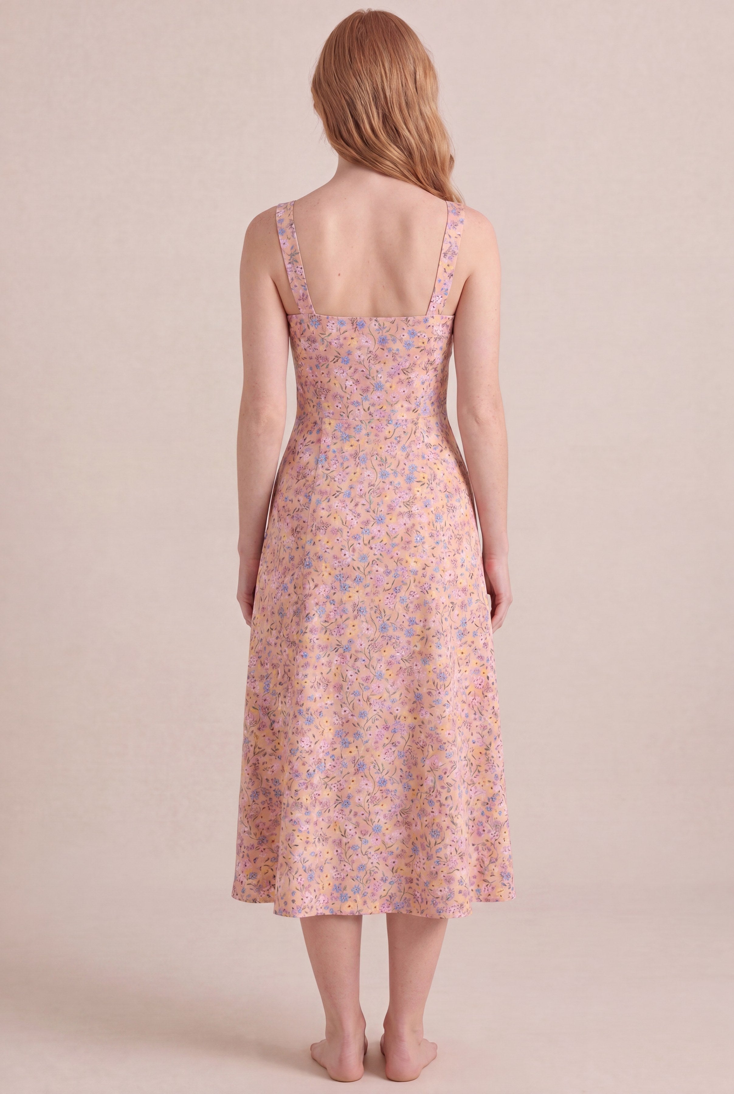 Bridgerton Ditsy Floral Dress — Square Neck Midi, back