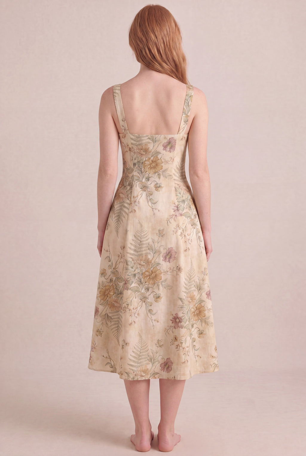 Wildflower Press Floral Dress — Square Neck Midi, back