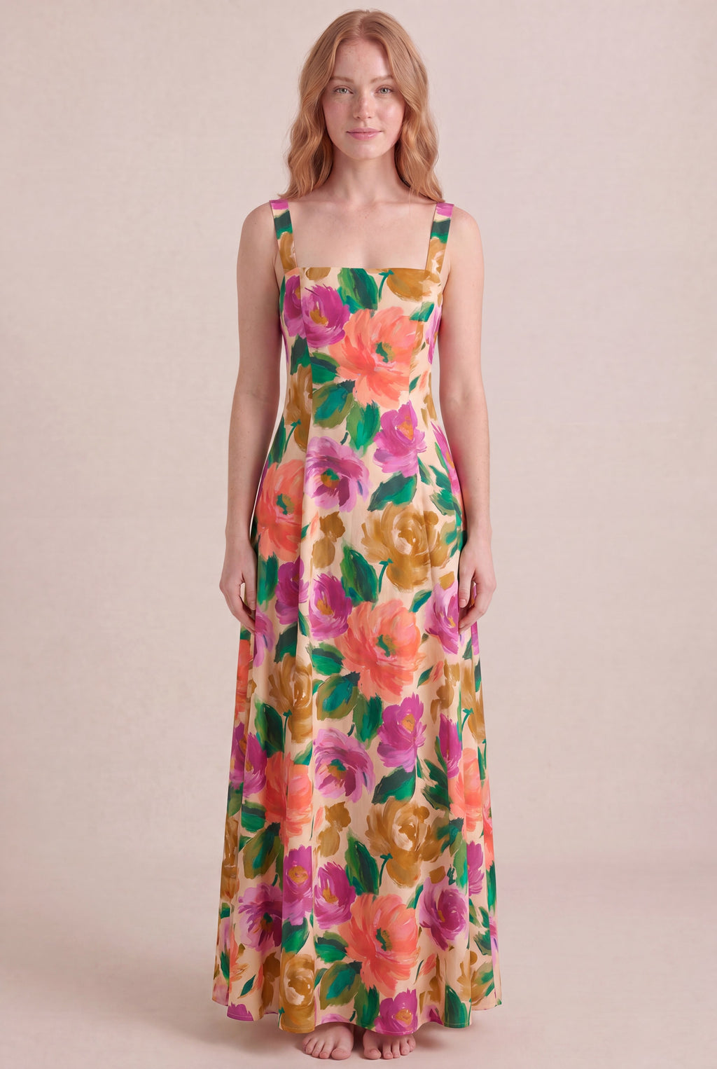 Atelier Bloom Floral Dress — Square Neck Maxi, front