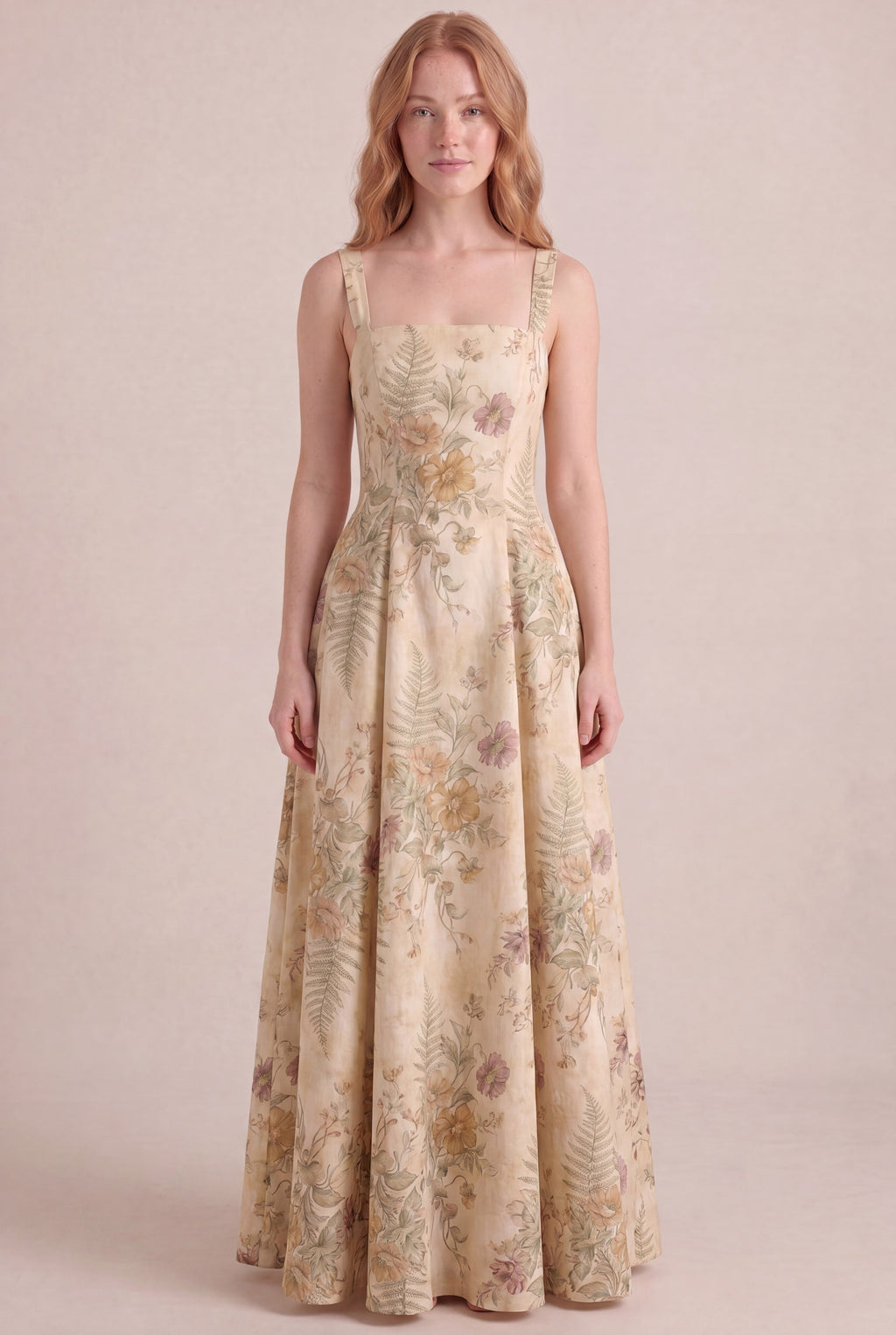 Wildflower Press Floral Dress — Square Neck Maxi, front