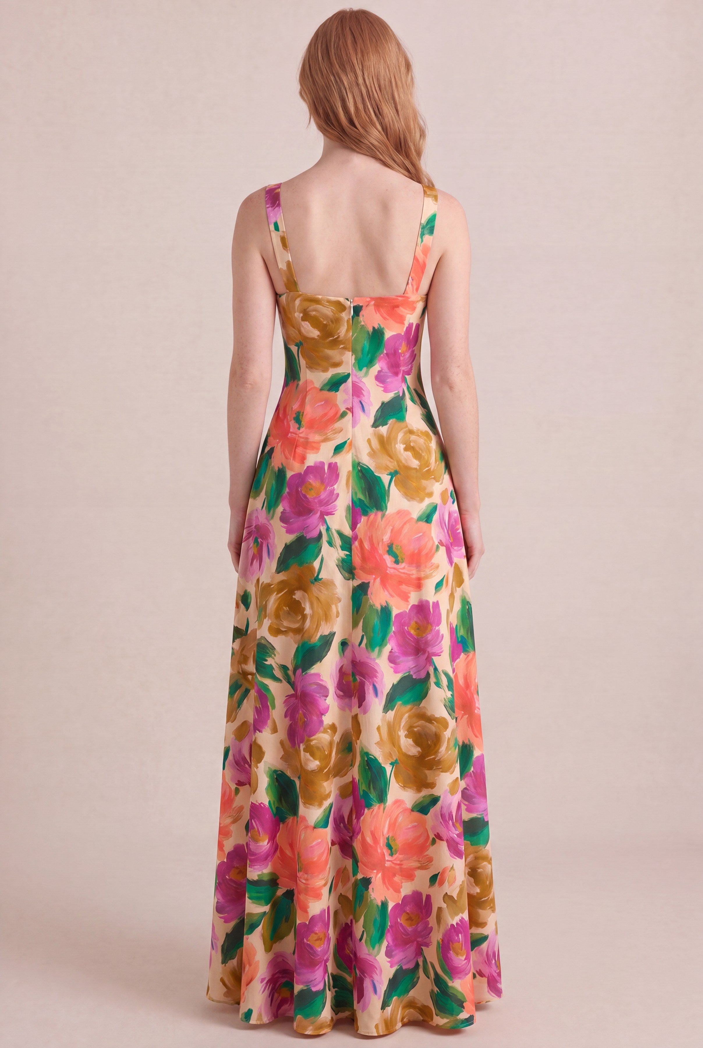 Atelier Bloom Floral Dress — Square Neck Maxi, back