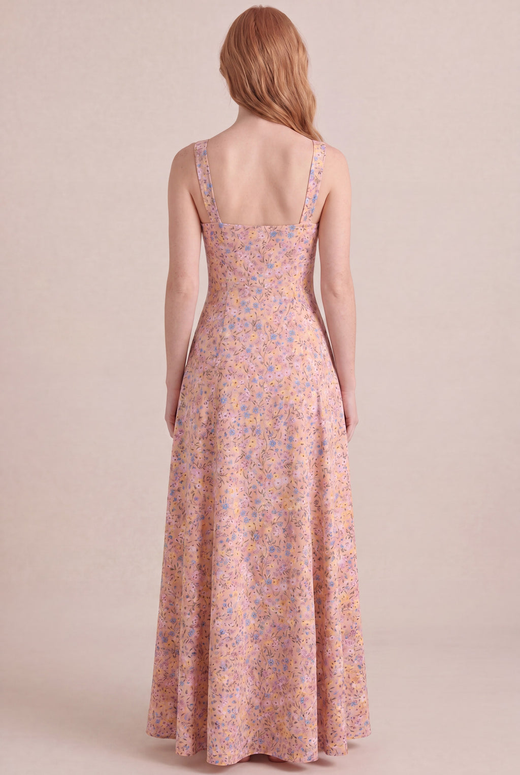 Bridgerton Ditsy Floral Dress — Square Neck Maxi, back