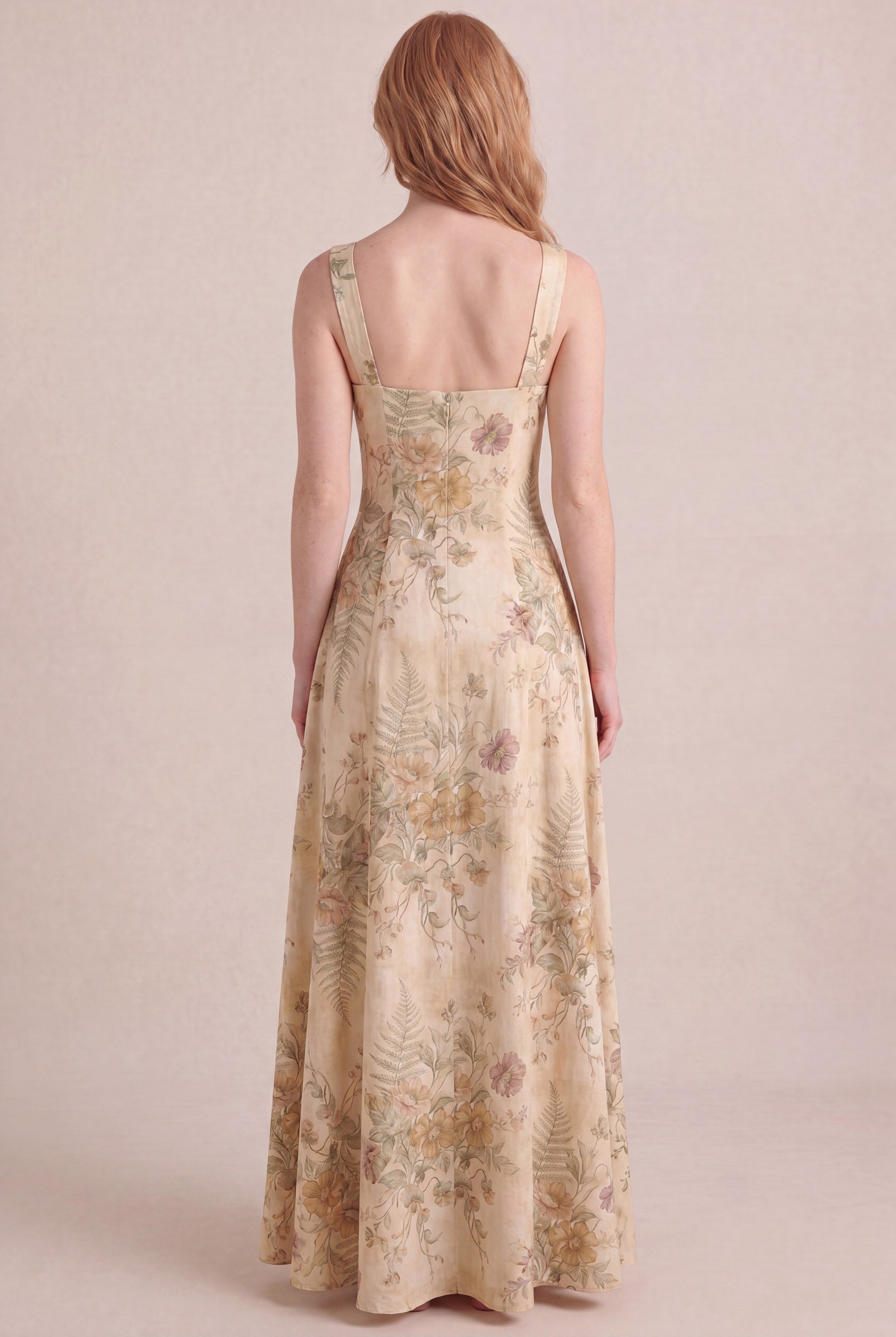 Wildflower Press Floral Dress — Square Neck Maxi, back