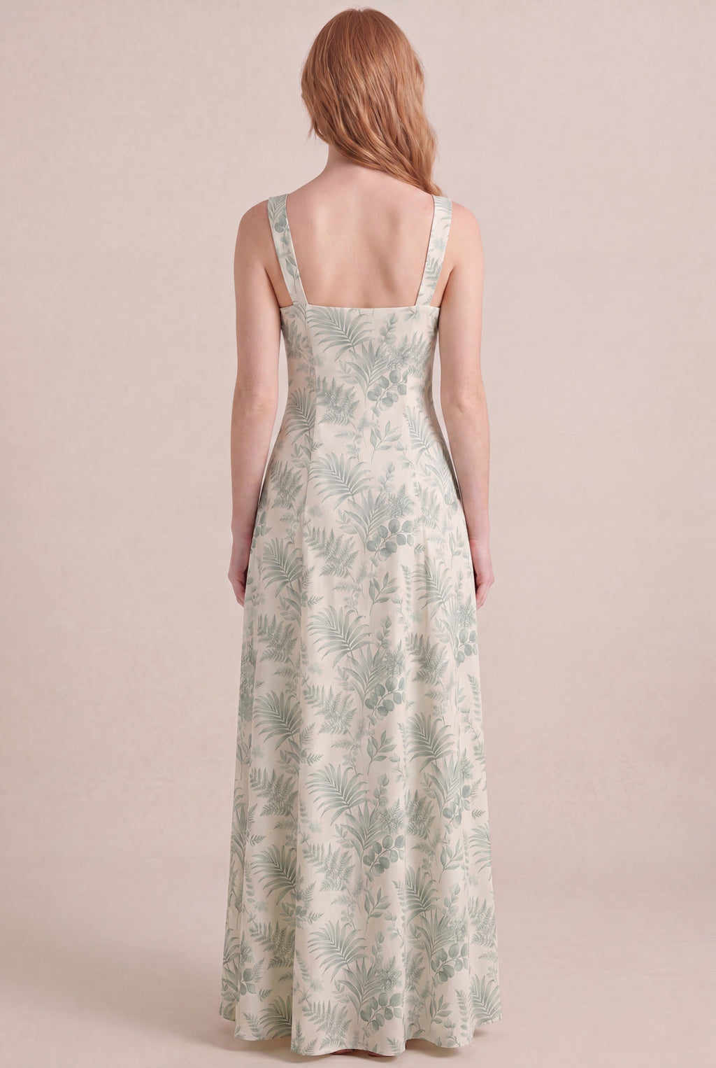 Verdé Palm Botanical Dress — Square Neck Maxi, back