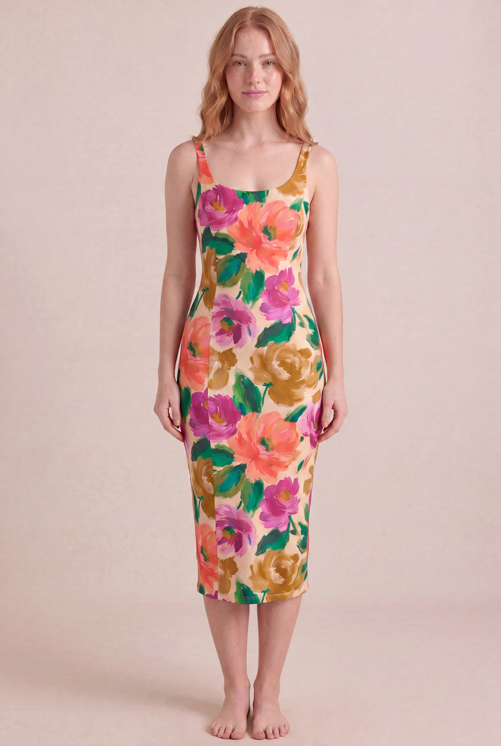 Atelier Bloom Floral Dress — Bodycon Midi, front