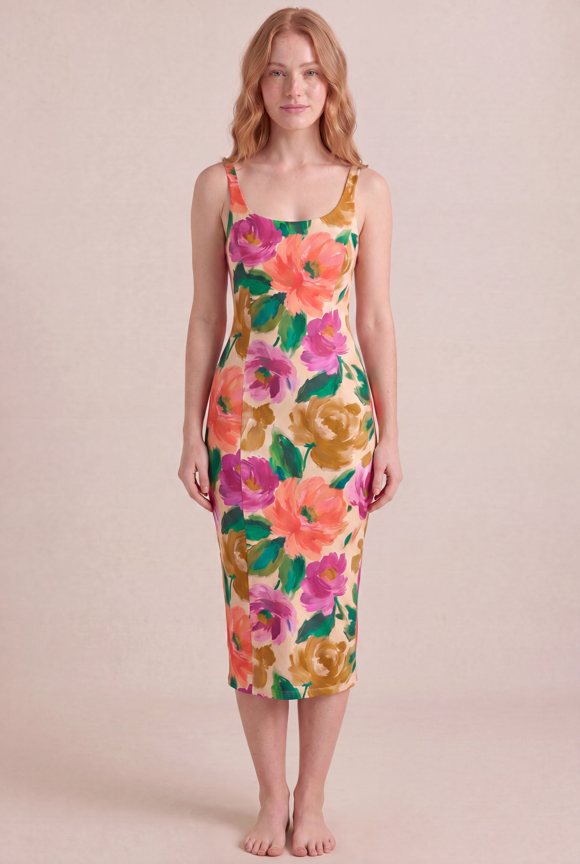 Atelier Bloom Floral Dress — Bodycon Midi, front