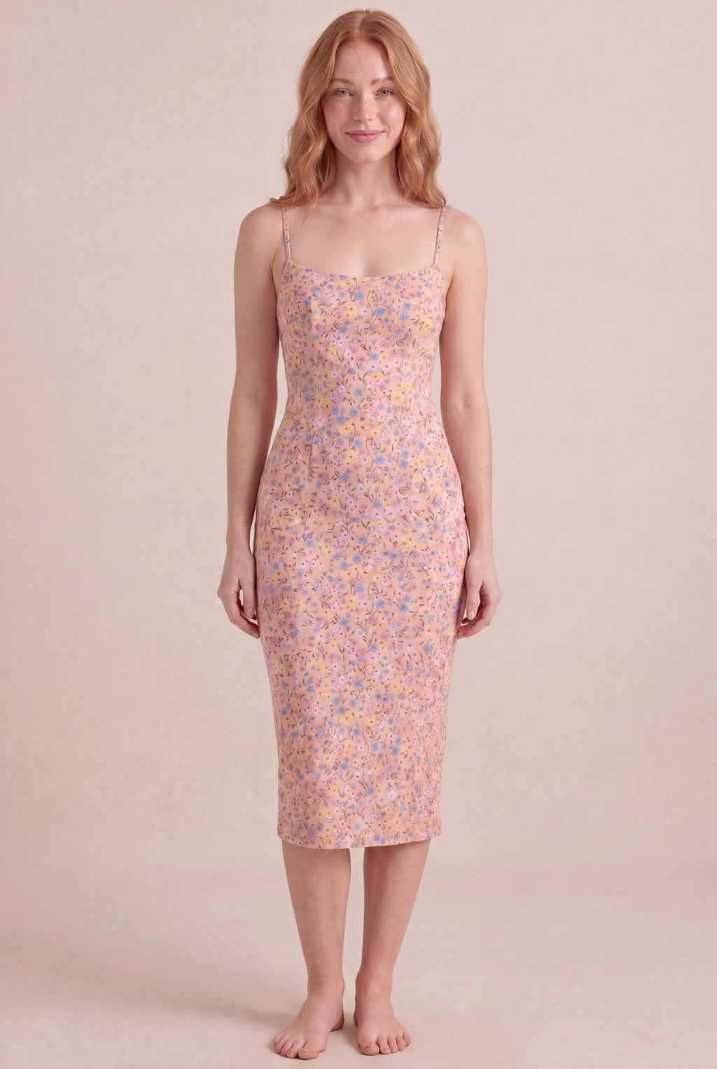 Bridgerton Ditsy Floral Dress — Bodycon Midi, front