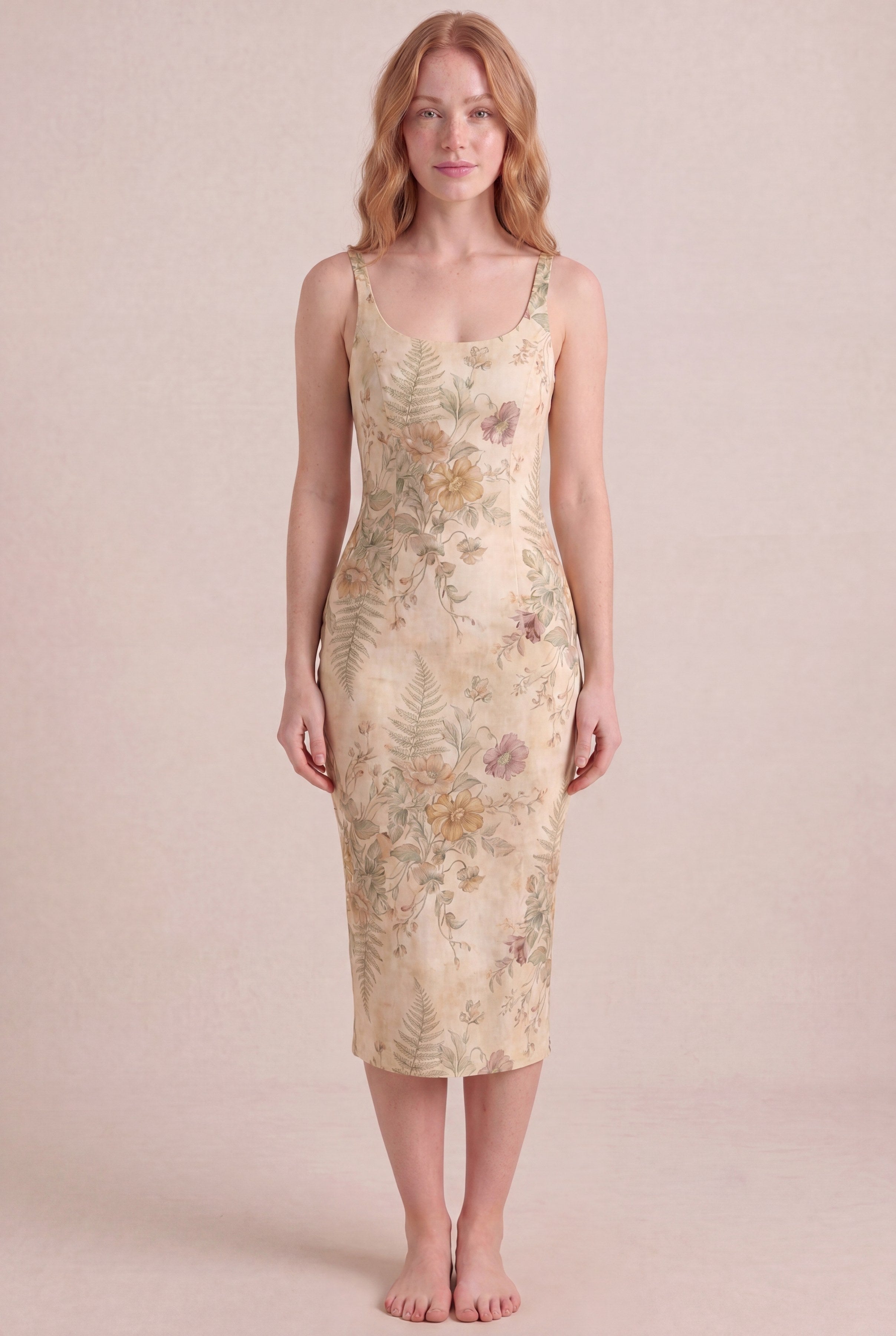 Wildflower Press Floral Dress — Bodycon Midi, front
