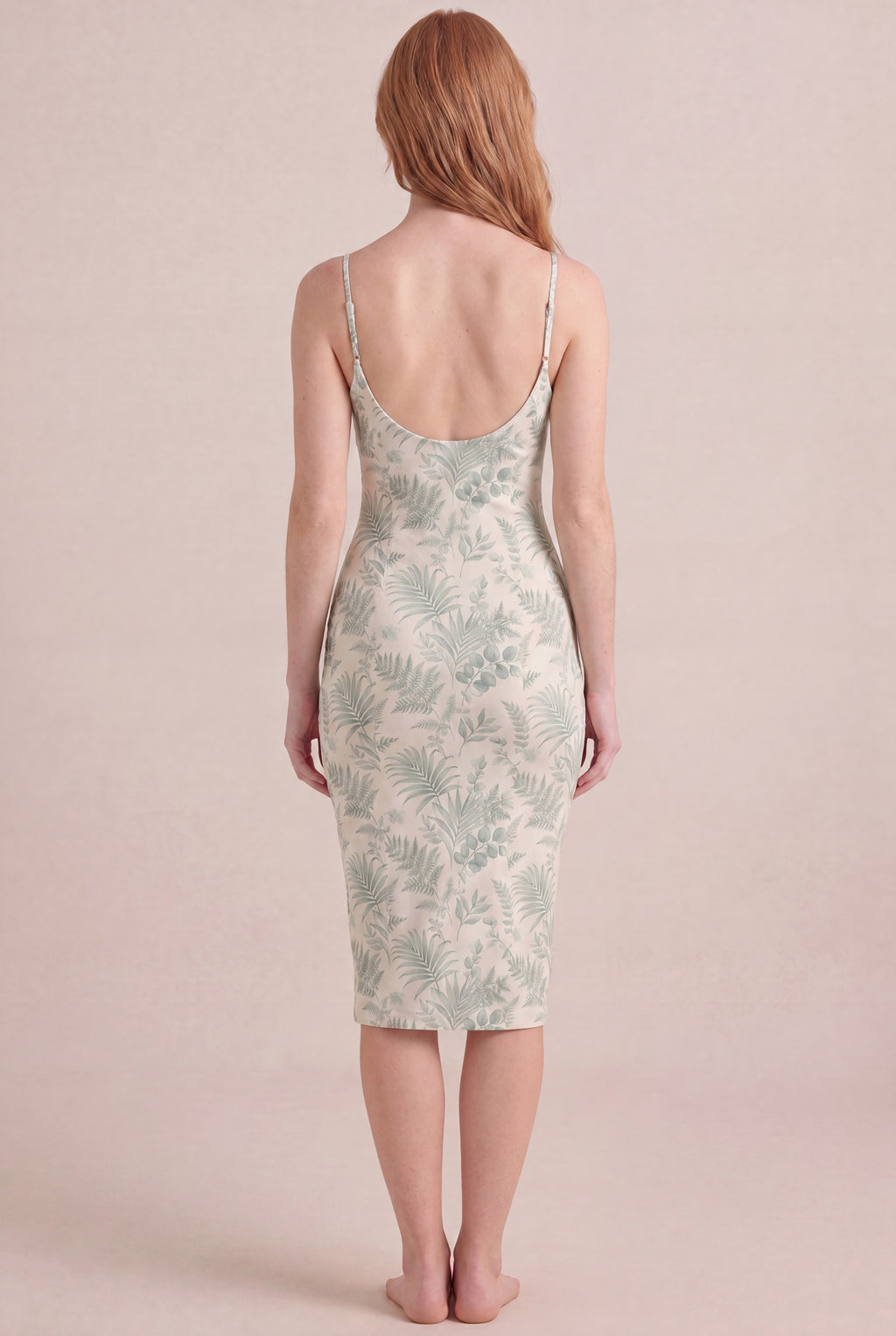 Verdé Palm Botanical Dress — Bodycon Midi, back