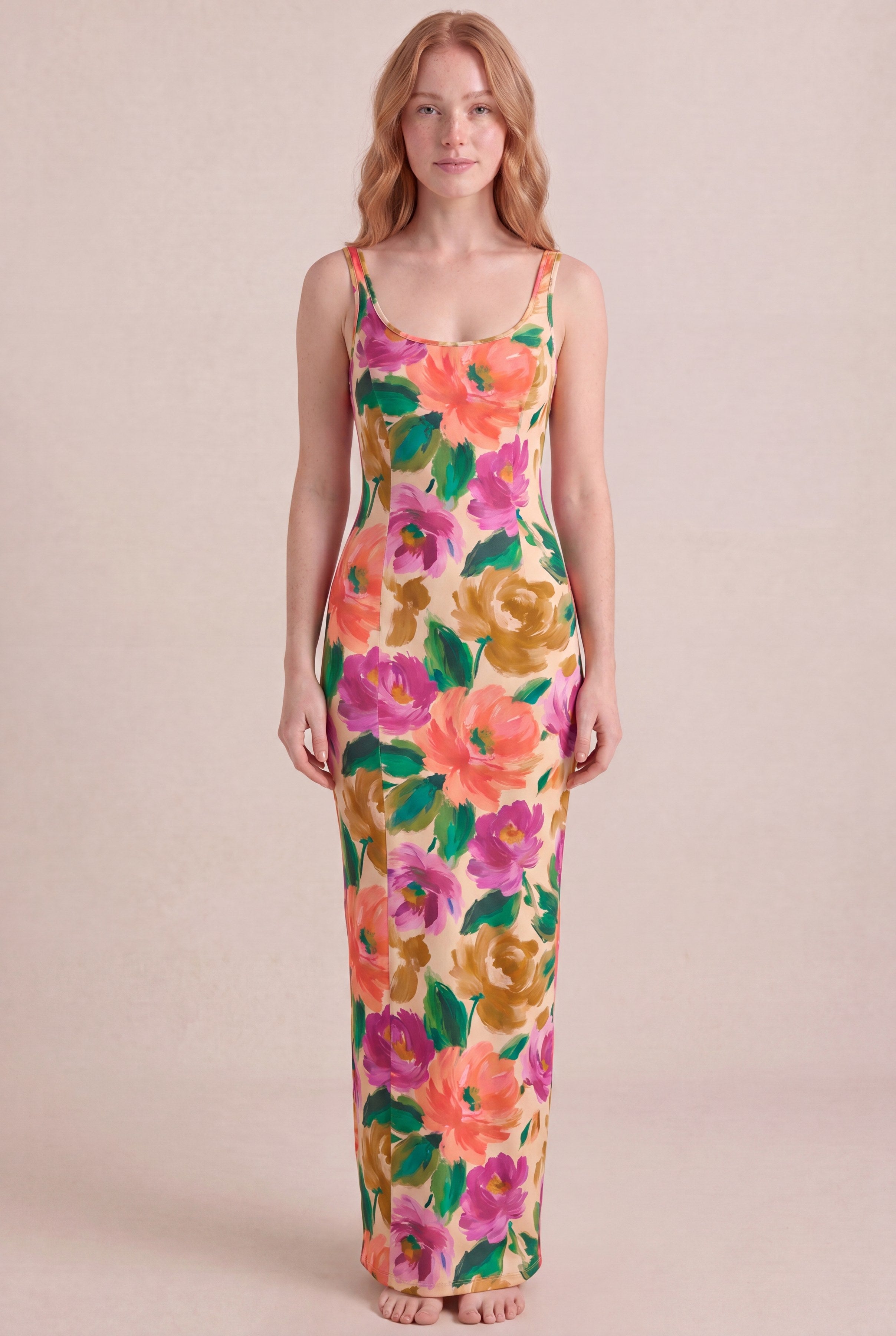 Atelier Bloom Floral Dress — Bodycon Maxi, front