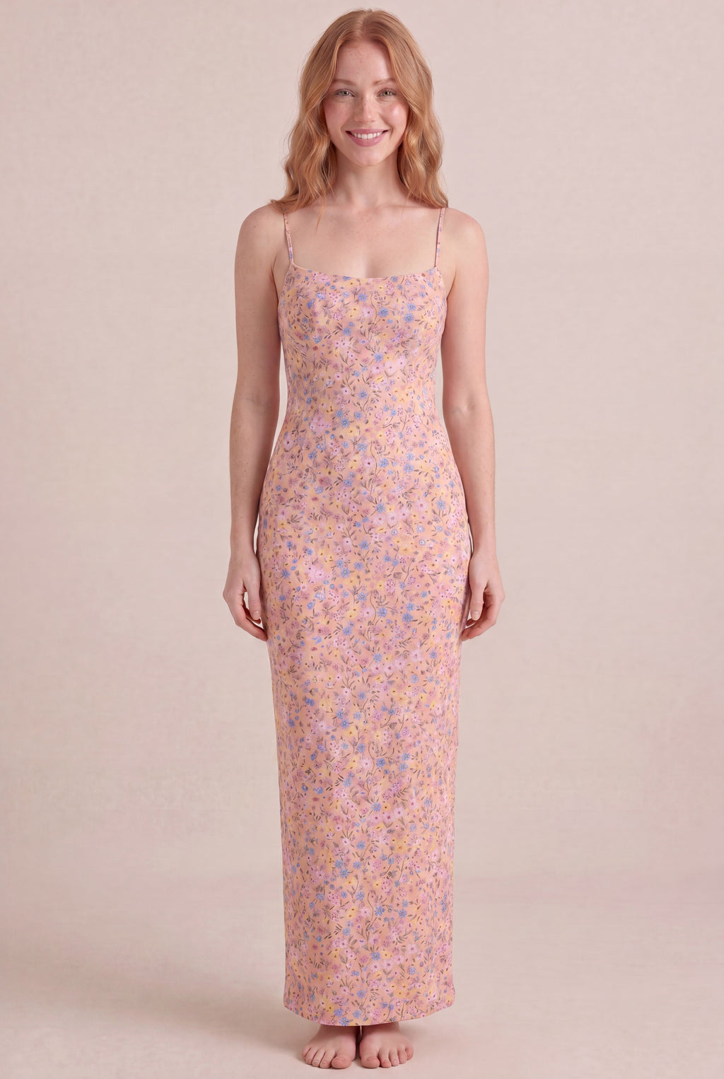 Bridgerton Ditsy Floral Dress — Bodycon Maxi, front