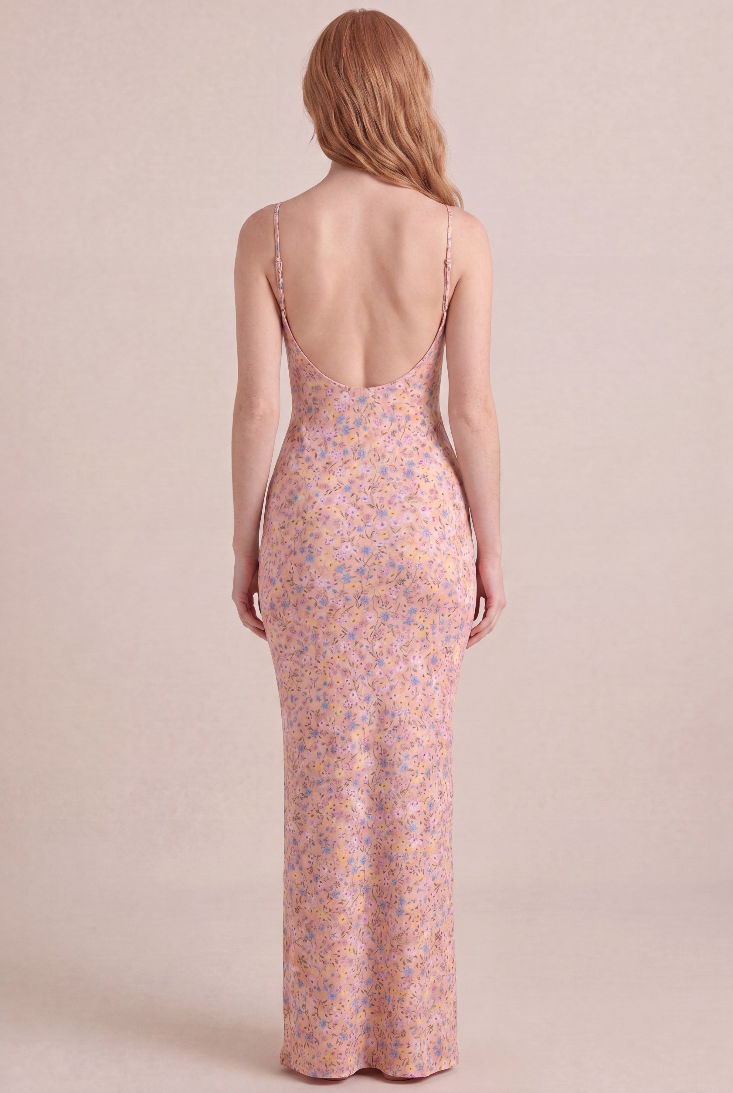 Bridgerton Ditsy Floral Dress — Bodycon Maxi, back