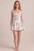 Aquarelle Bloom Floral Dress – Regular scoop neckline, mini length, front view