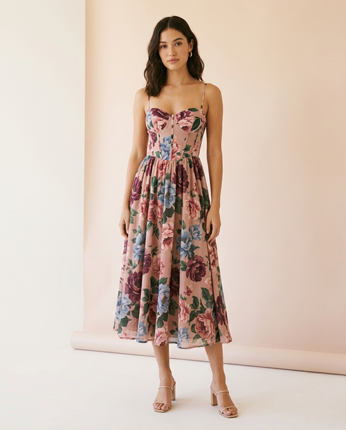 Camille corset midi floral dress front