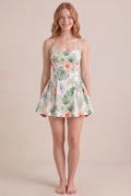 Island Aquarelle Floral Dress – Regular scoop neckline, mini length, front view