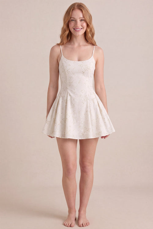 Ivory Whisper Floral Dress – Regular scoop neckline, mini length, front view