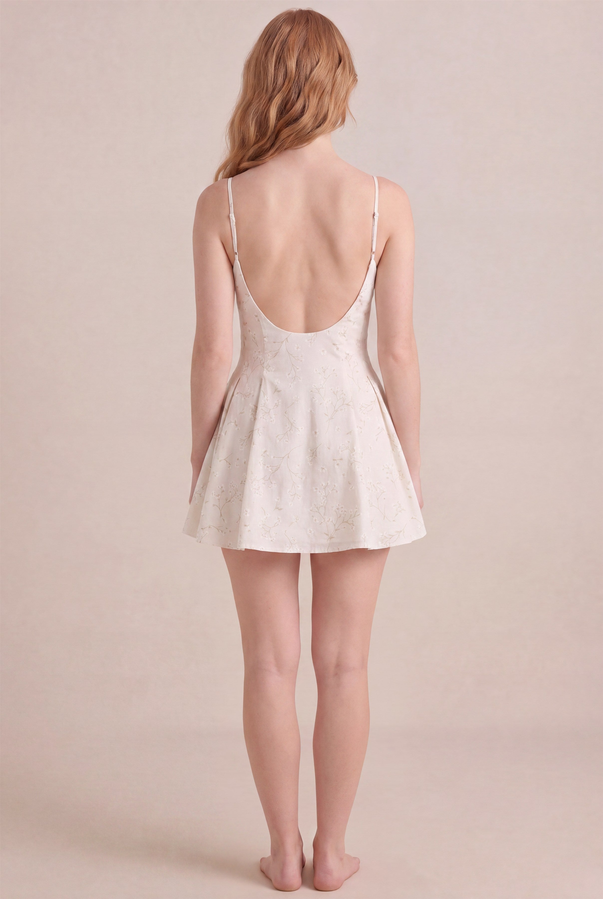 Ivory Whisper Floral Dress – Regular scoop back, mini length, back view