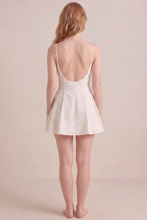 Ivory Whisper Floral Dress – Regular scoop back, mini length, back view