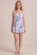 Porcelain Blue Floral Dress – Regular scoop neckline, mini length, front view