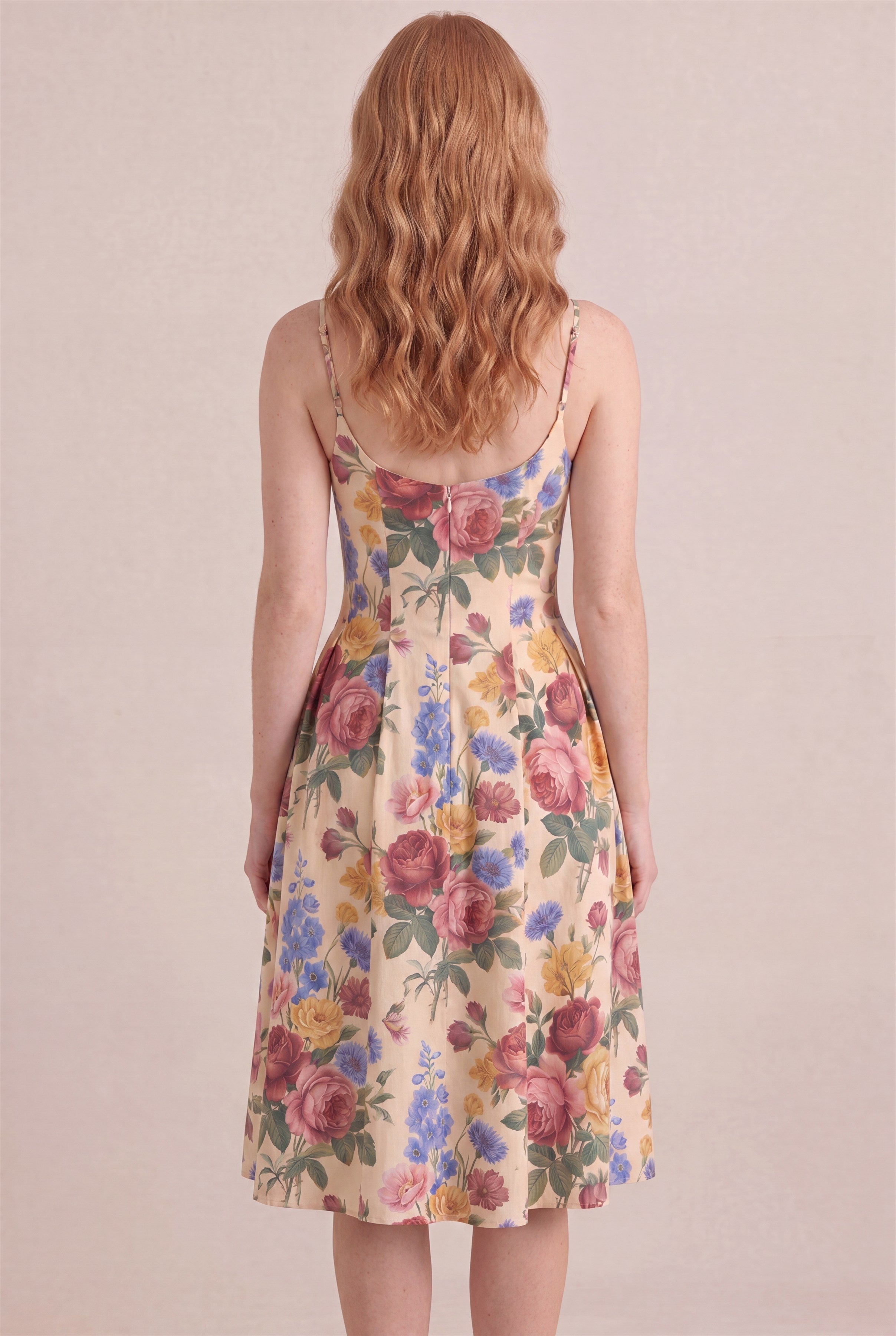Style:Regular - Vintage Rose Floral Dress, back view scoop back