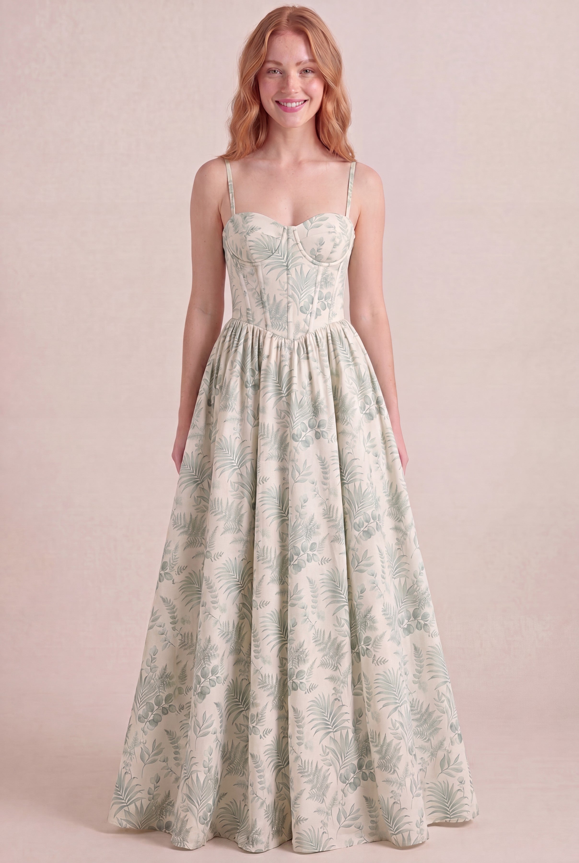 Verde Palm corset maxi front