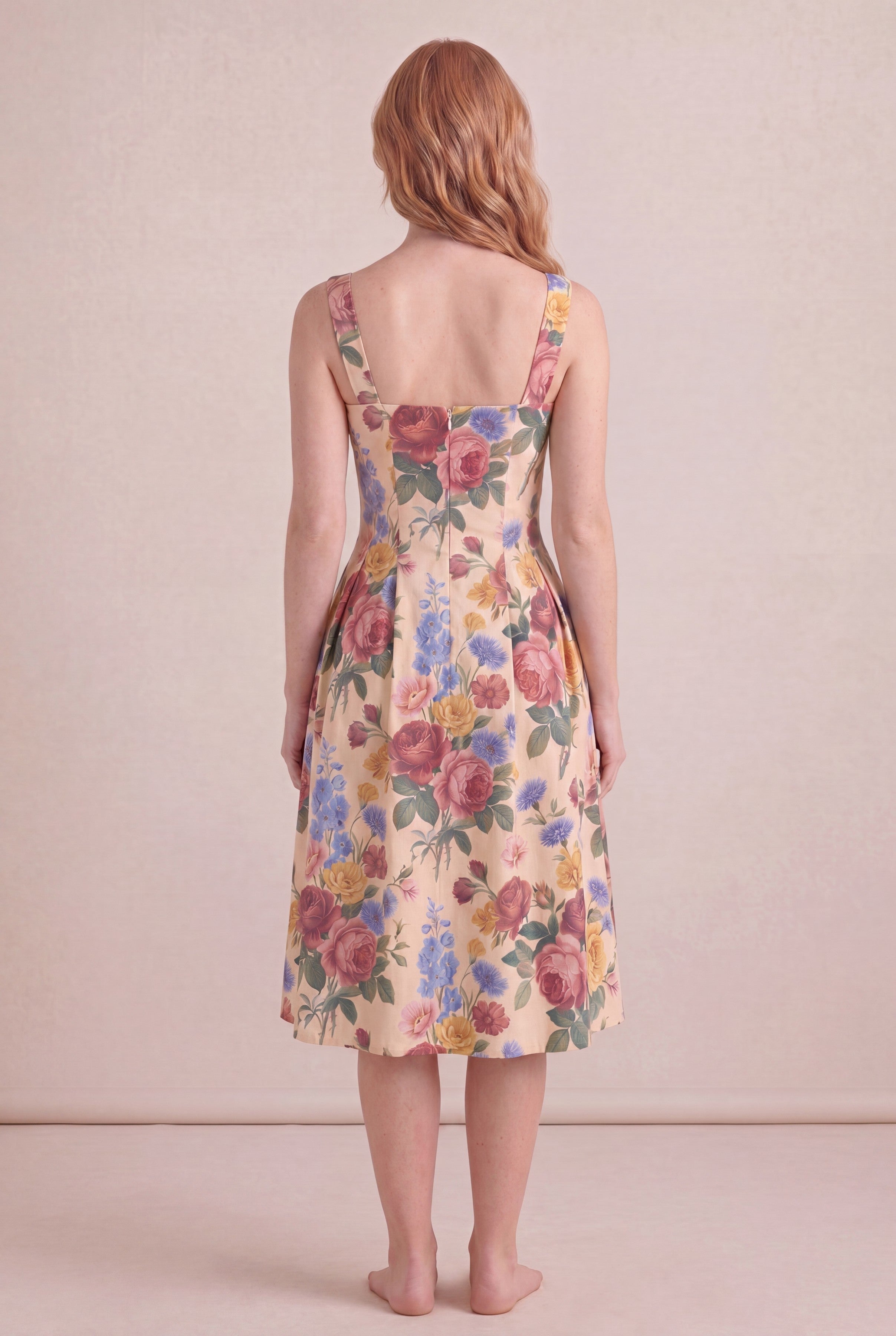 Vintage Rose Square Neck Midi back
