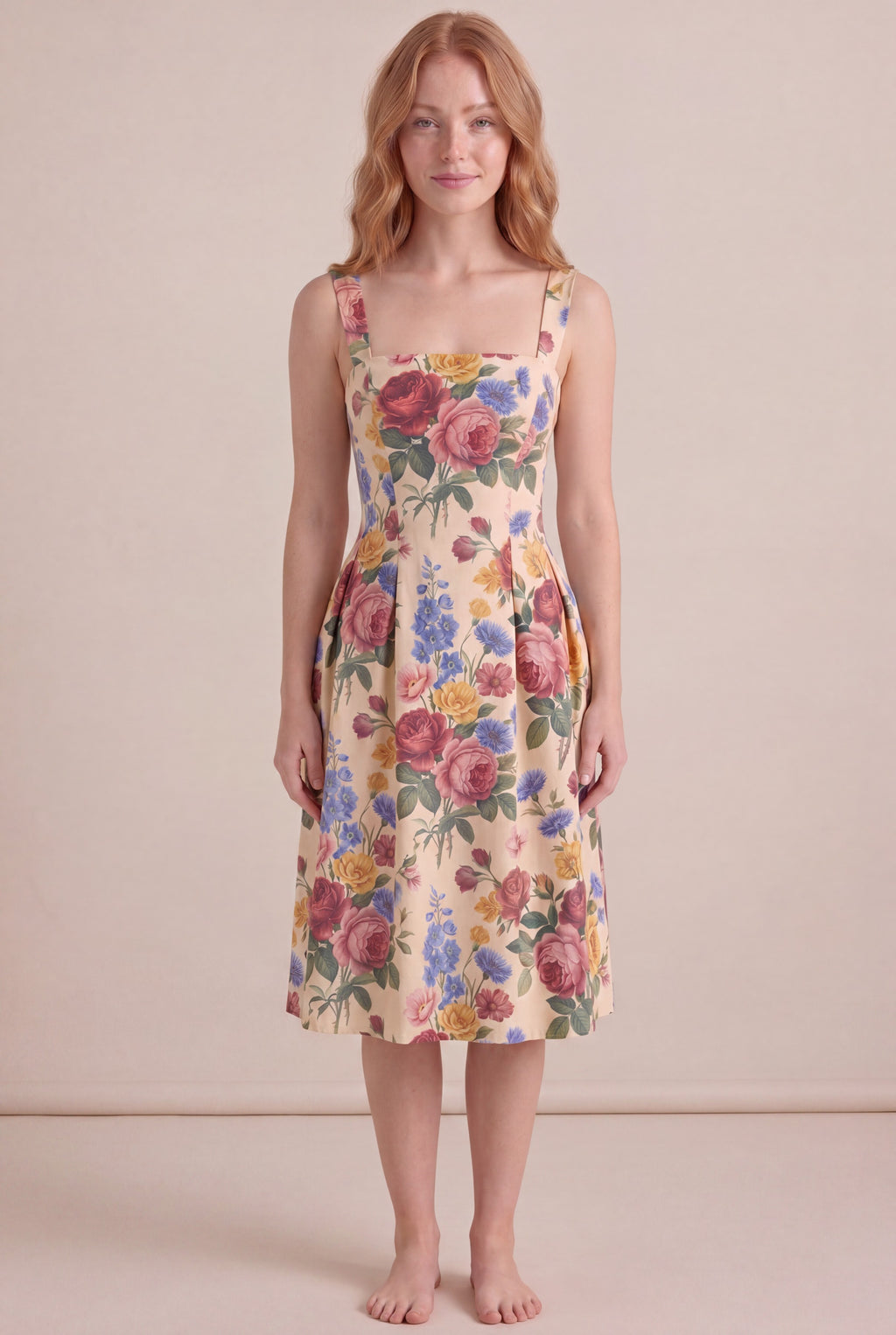 Vintage Rose Square Neck Midi front